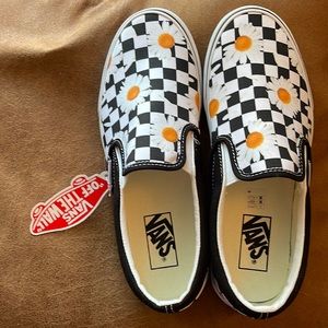 Vans Off The Wall Classic Canvas Slip-Ons Daisy Checkerboard 507698 Shoes